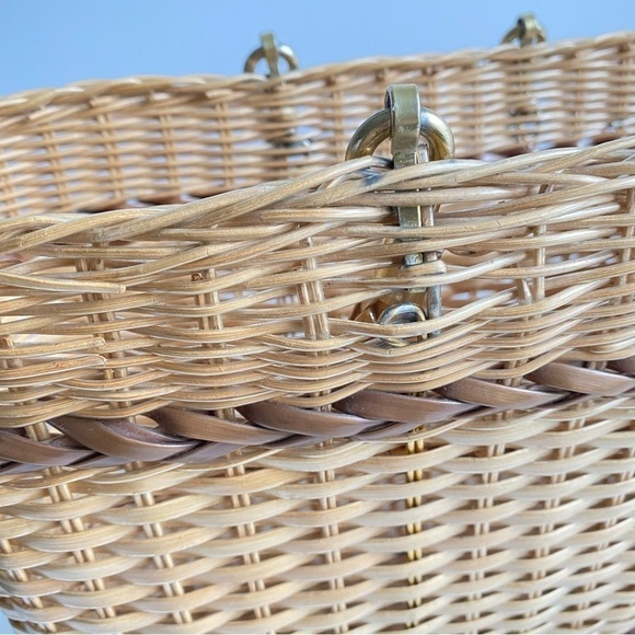 Vintage 60s Wicker Tote Bag Picnic‎ Basket Retro Purse - Picture 11 of 11